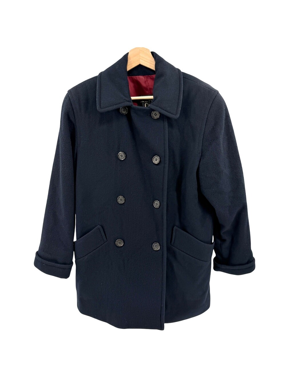 Vintage 90s Anne Klein II Navy 100% Wool Peacoat Jacket